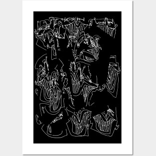 #1 - Limp Faces Psychedelic Line Ink Drawing with Art Style Black Posters and Art